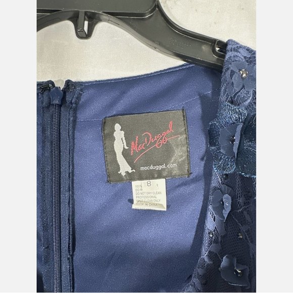 NEW $798‎ Mac Duggal [ 8 ] Floral Applique Long Sleeve Wrap Gown Blue - Picture 7 of 16